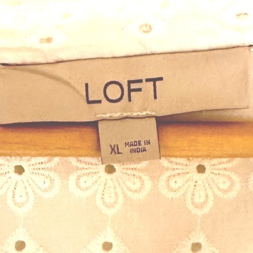 Loft White Eyelet Cotton Button Down Tunic XL Beach Cottagecore Coquette - Picture 5 of 6